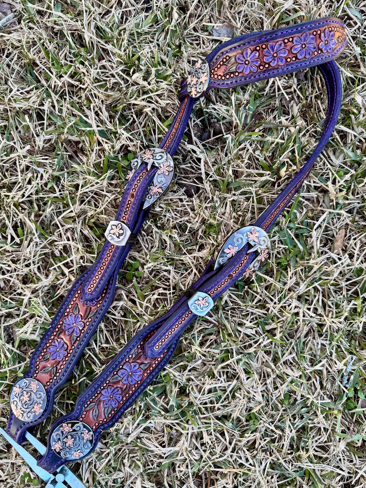 Leather Headstall - Purple Leather