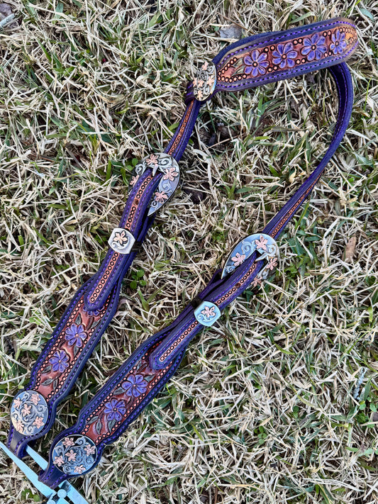 Leather Headstall - Purple Leather